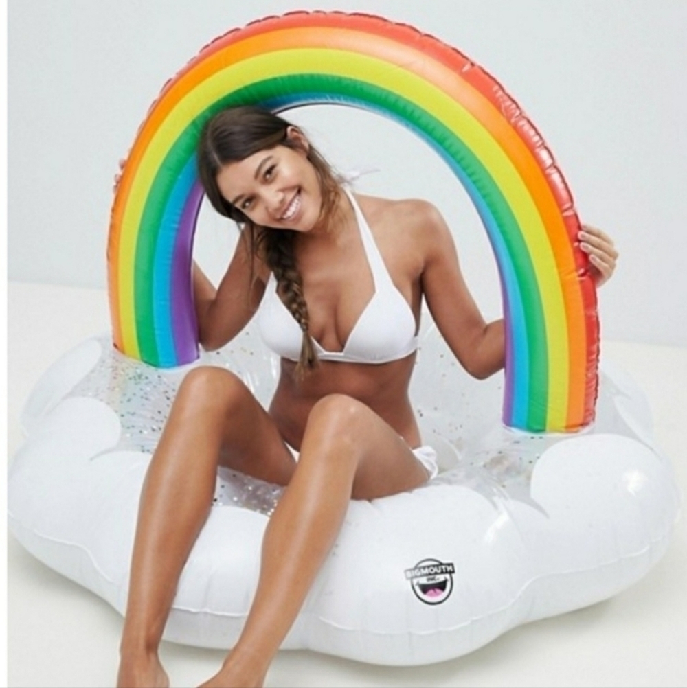 New BIGMOUTH Giant Rainbow Cloud Inflatable Pool Float NIB Party Fun Sparkles